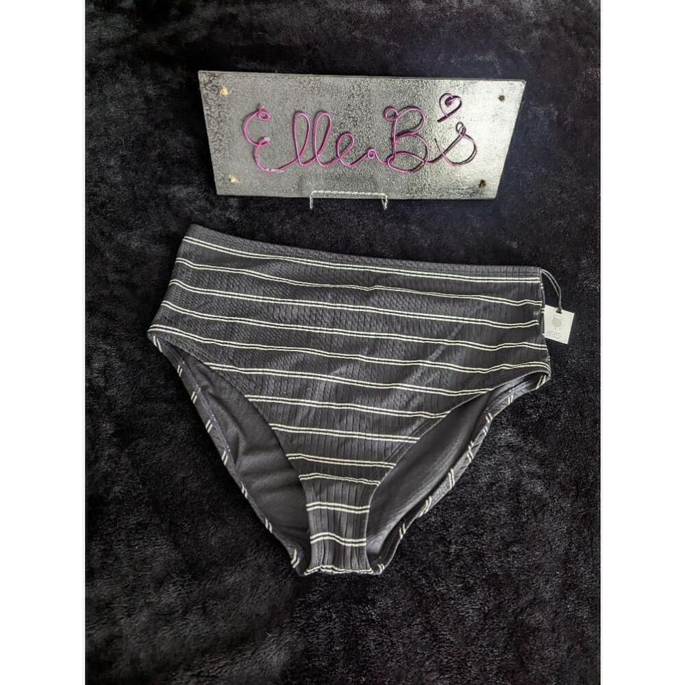 NWT Shade & Shore Black/White High Waist Medium Coverage Bikini Bottom L